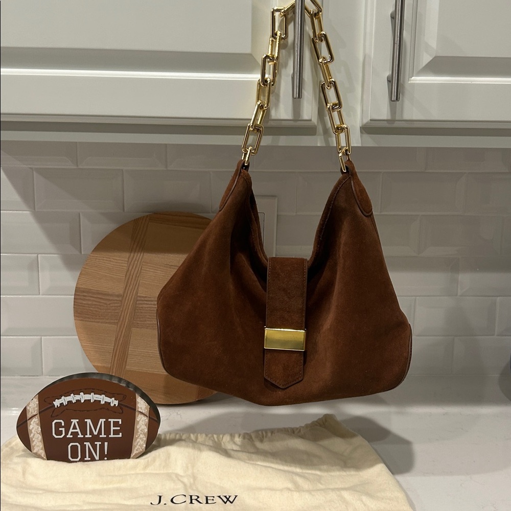 J. Crew Brown Suede Berkeley Chainlink Shoulder Bag in Brown Suede